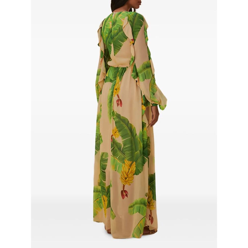 FARM Rio Women's Ruffled Banana-Print Maxi Dress Green/Beige Size XL NWT - Picture 5 of 14